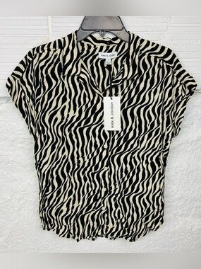 Alex & Jordan Black and Cream Zebra Print Button Front Top size small
